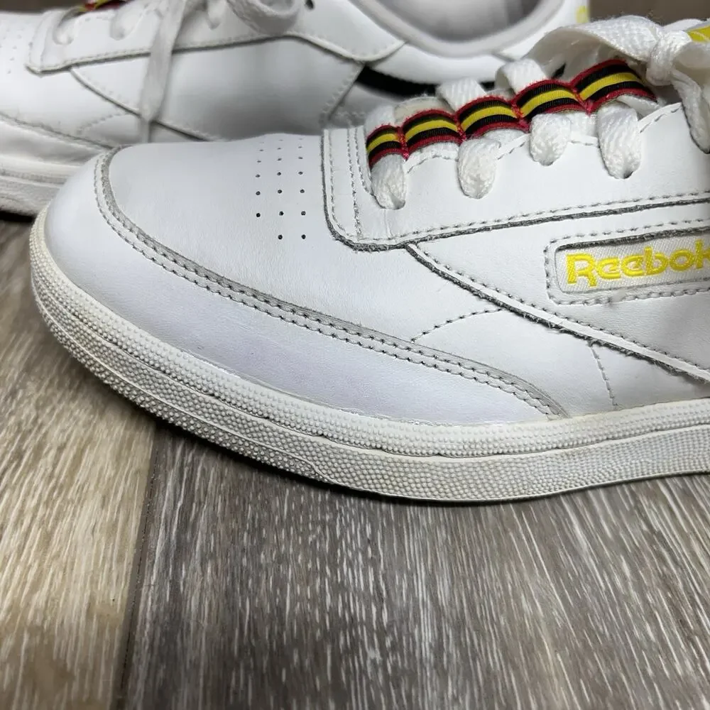 Reebok Classic Club C 85 Youth US Size 5.5 White Yellow Red Sneaker Shoes EG5284